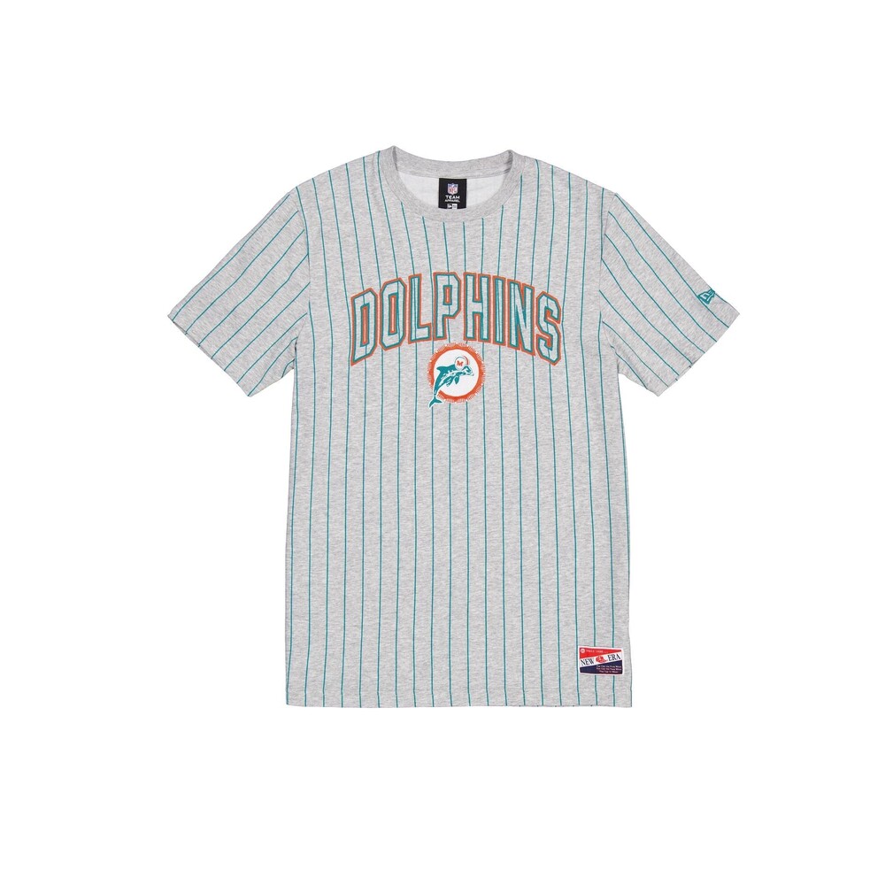 New Era Miami Dolphins Throwback Gray Pinstripe T-Shirt - Size L